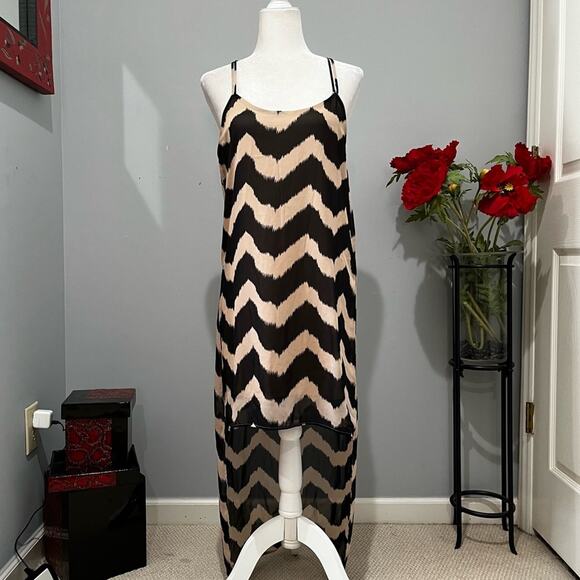 NEW Amber Blue Two Tone Contrast Striped Hi Lo Spaghetti Strap Maxi Dress S NWT - Picture 1 of 15